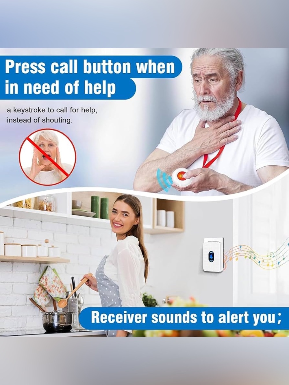 Caregiver Pager Wireless Call Button for Seniors, Disabled, & Elderly Fall Alert - Picture 2 of 16